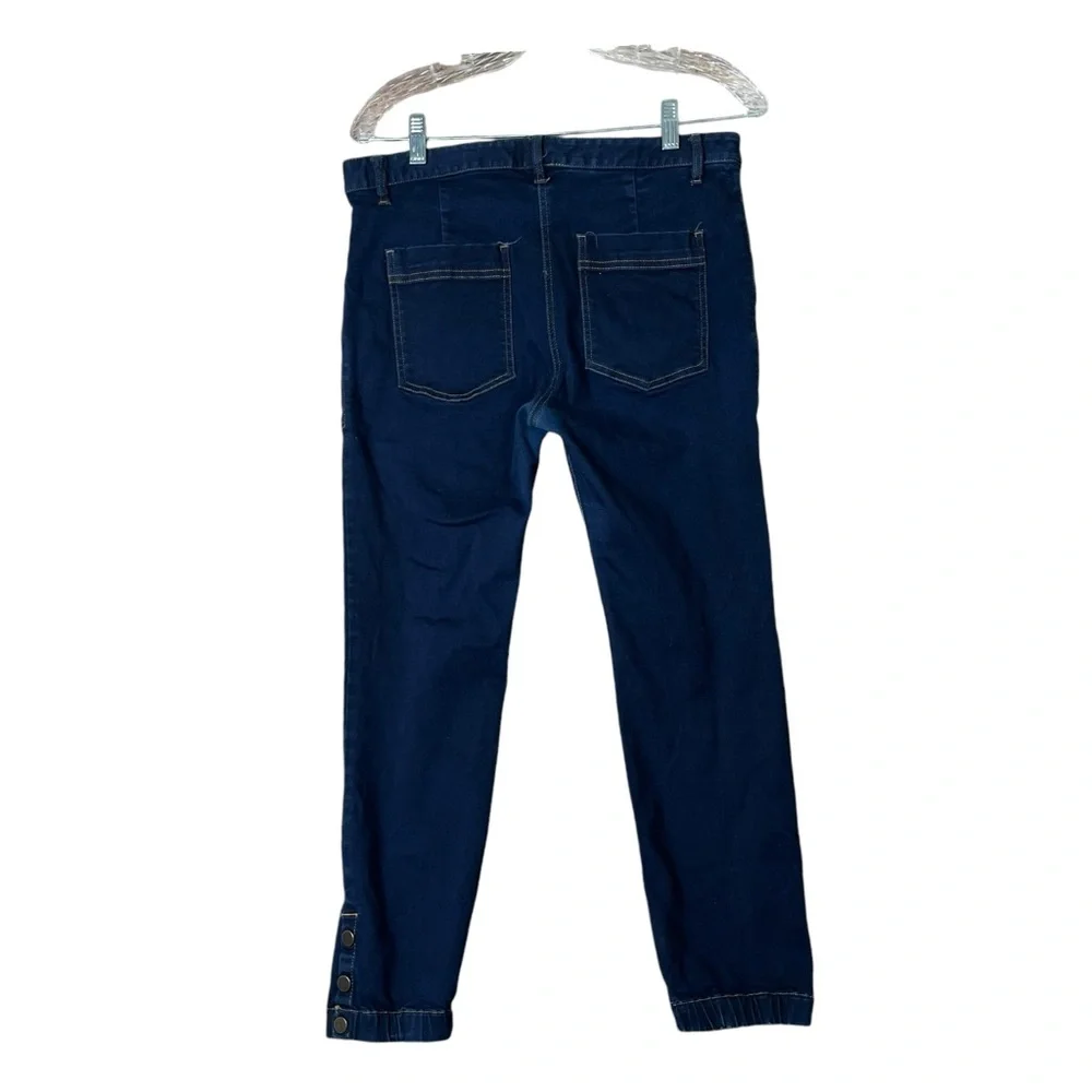 Veronica Beard Women 10 Denim Joggers Jeans Ankle Button Blue Stretch Mid Rise